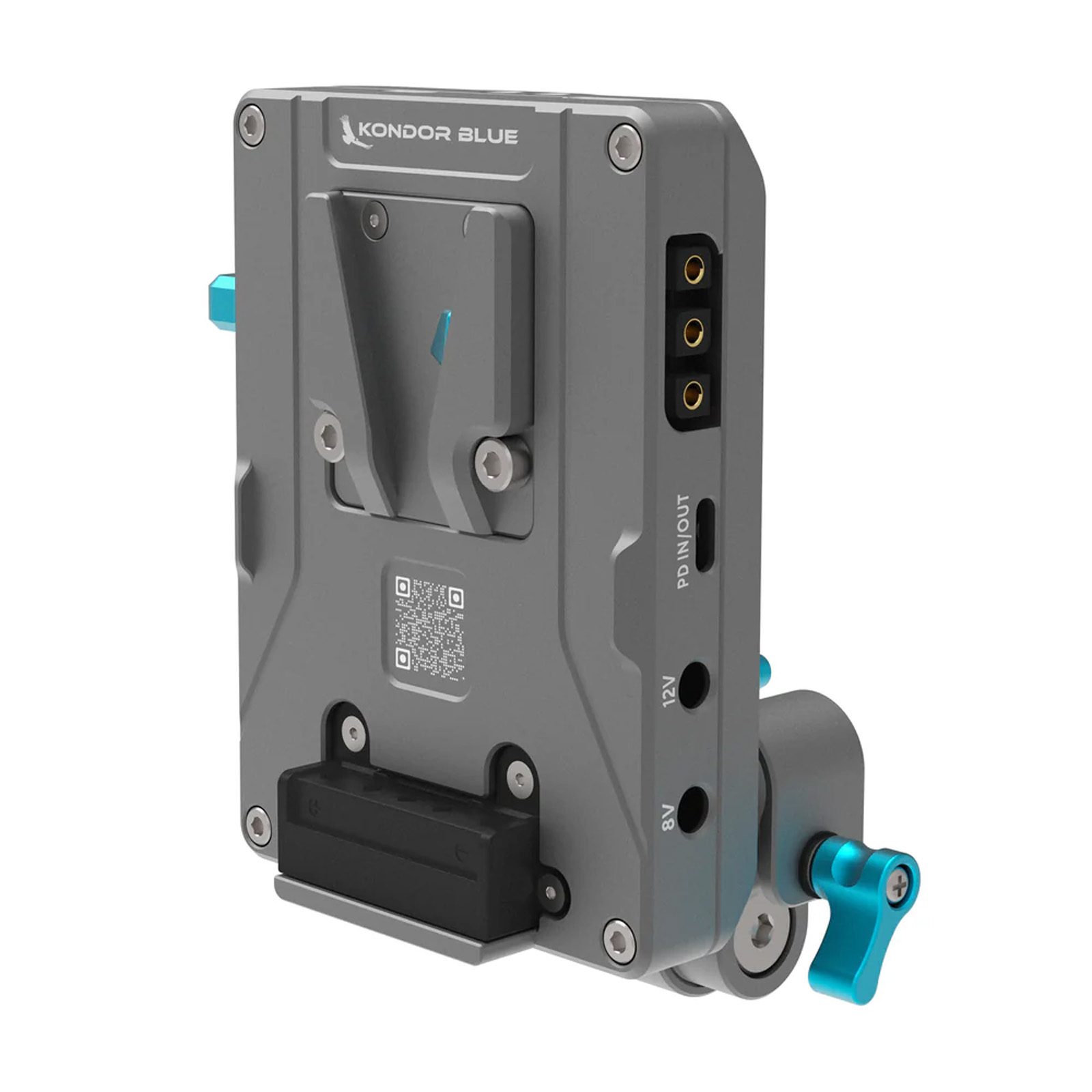 Kondor Blue Pro V-Mount Battery Plate with Swiveling Rod Block (Space Grey)
