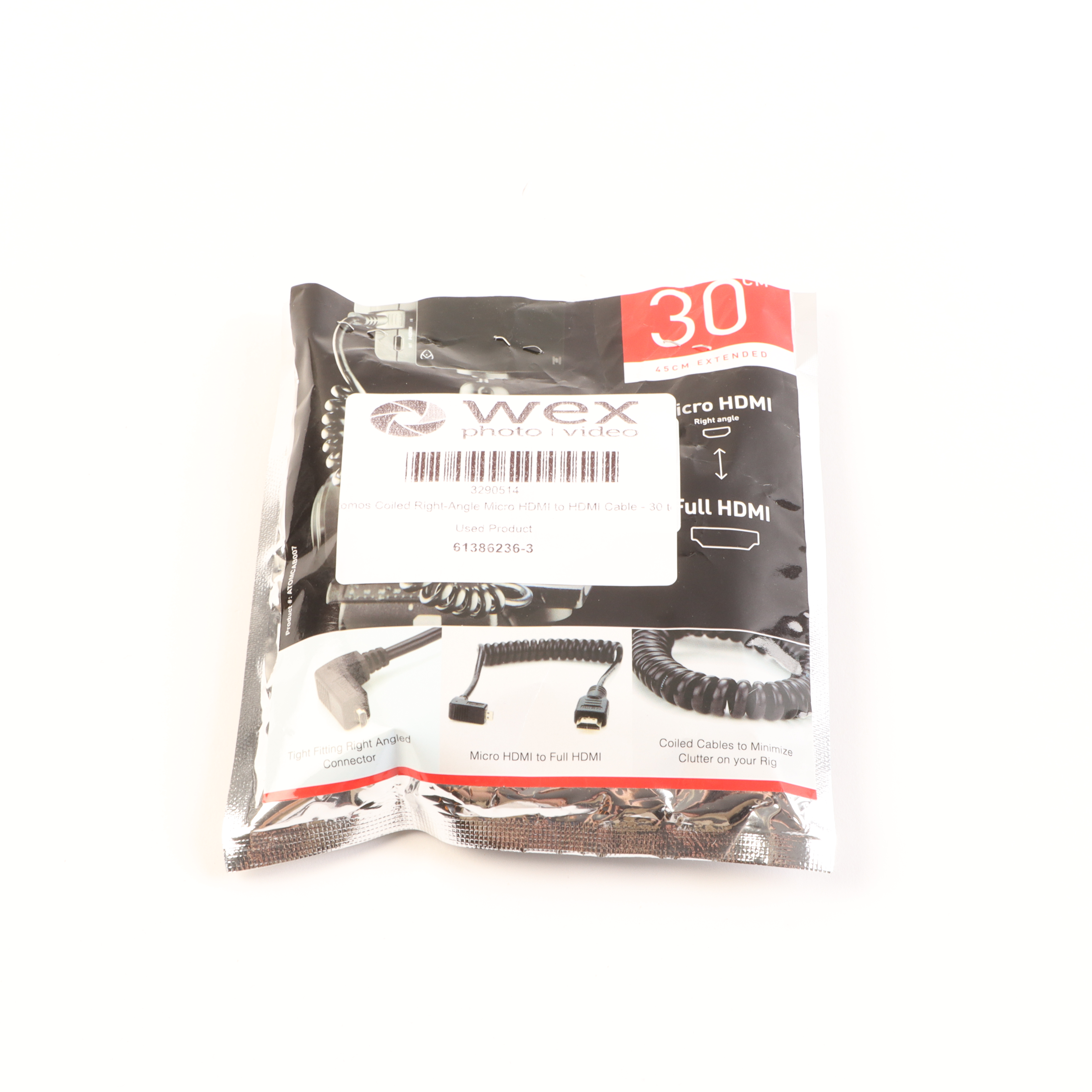 USED Atomos Coiled Right-Angle Micro HDMI to HDMI Cable - 30 to 45cm