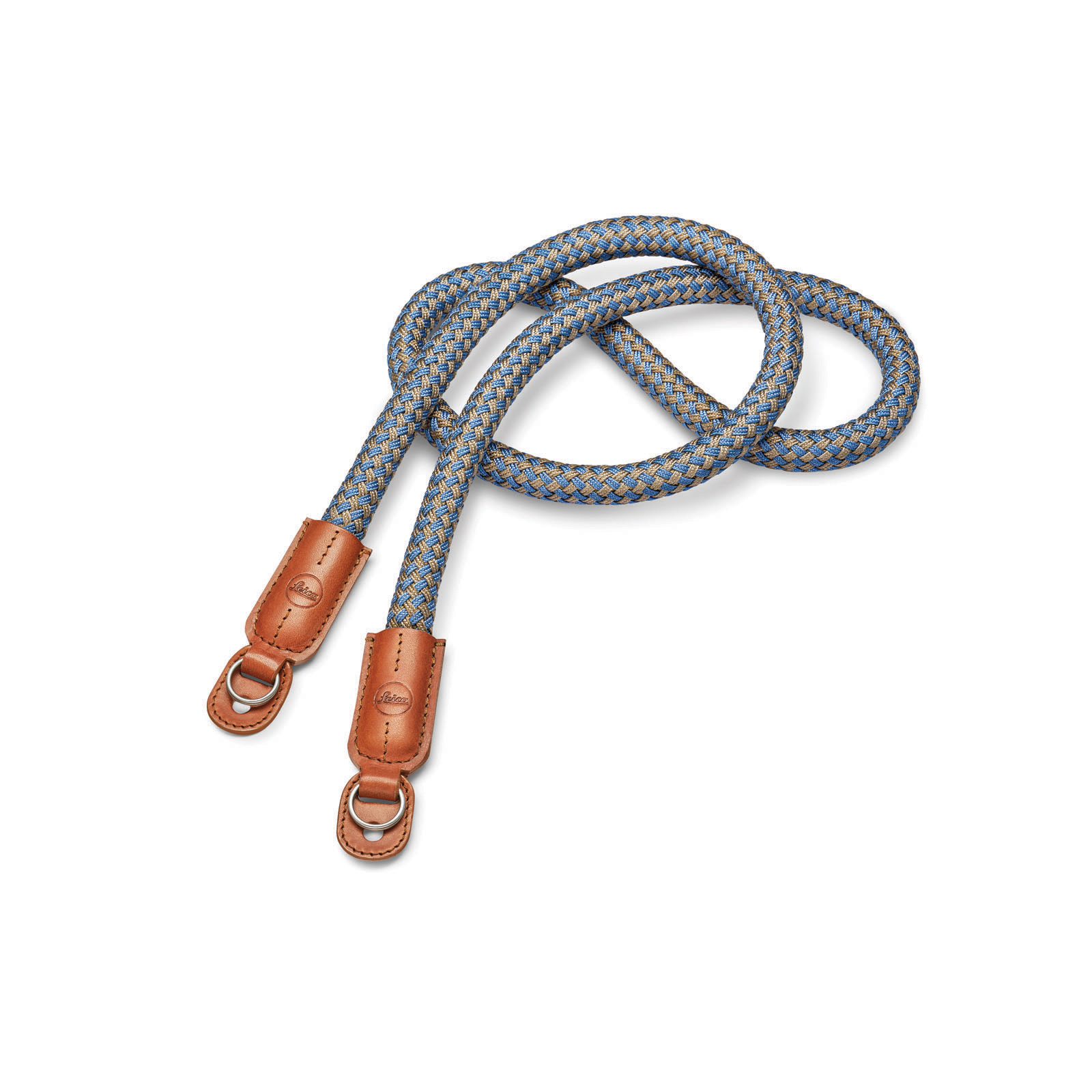 Leica Round Braided Rayon and Leather Cord Camera Strap - Cognac/Denim Blue