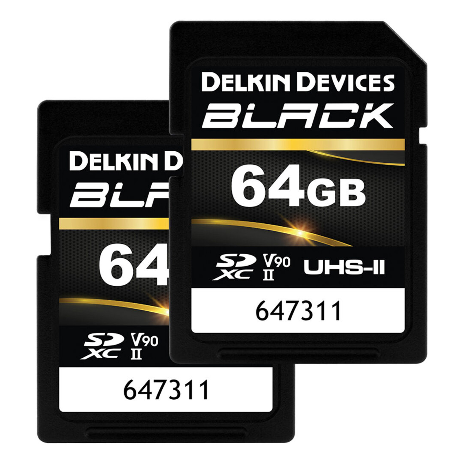 Image of Delkin BLACK 64GB (300MB/s) UHS-II V90 SDXC Memory Card (Twin Pack)